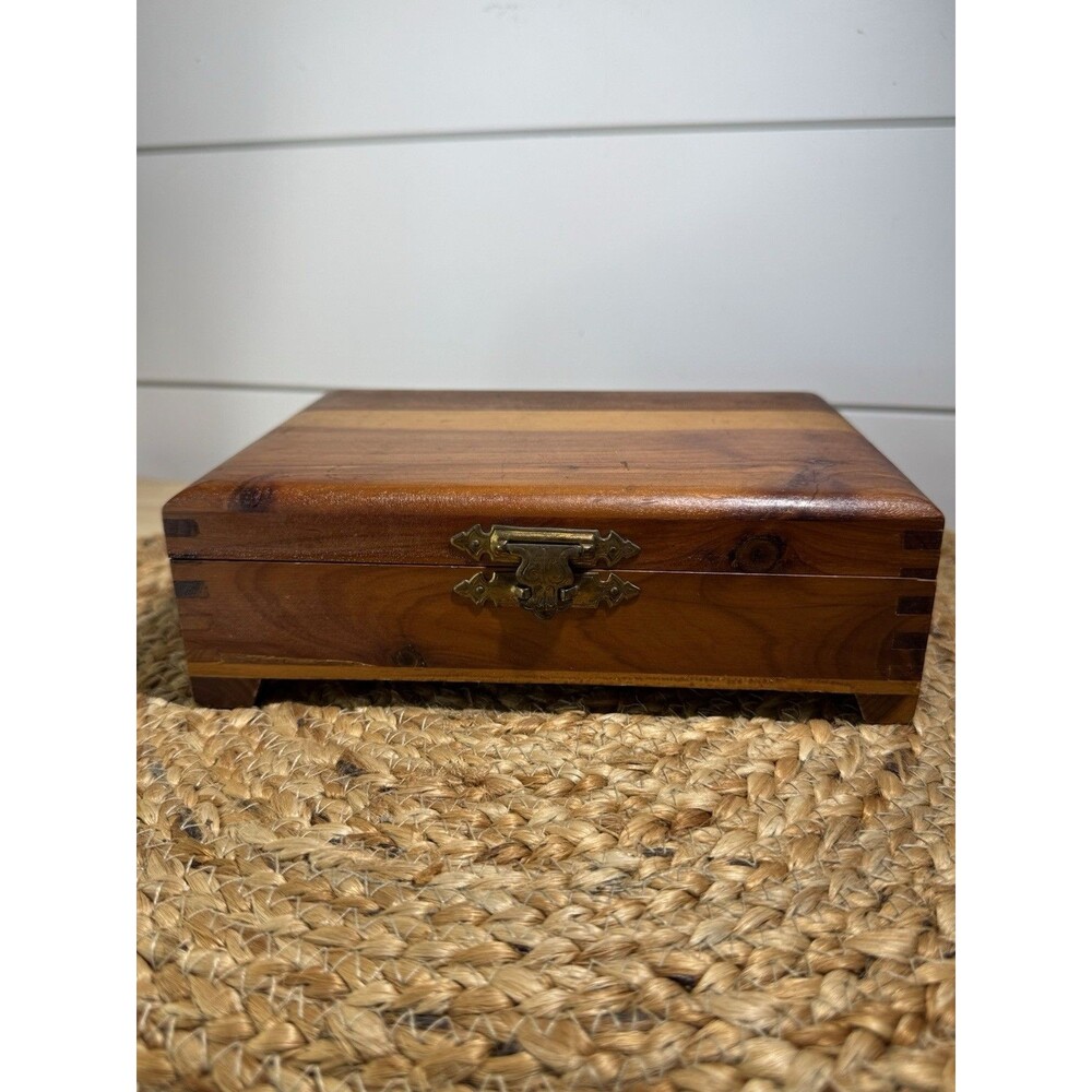 VTG Wood Mirror Jewelry Box - Pine, Footed, Primitive